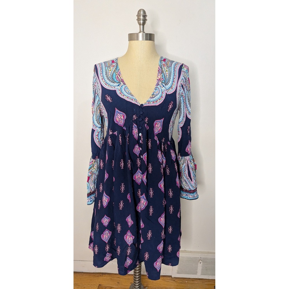 Umgee USA Size M Paisley Bell Sleeve v Neck Tunic Top Boho Festival Peasant